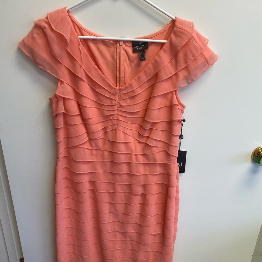 Adrianna Papell Coral Layered Ruffle Midi Dress